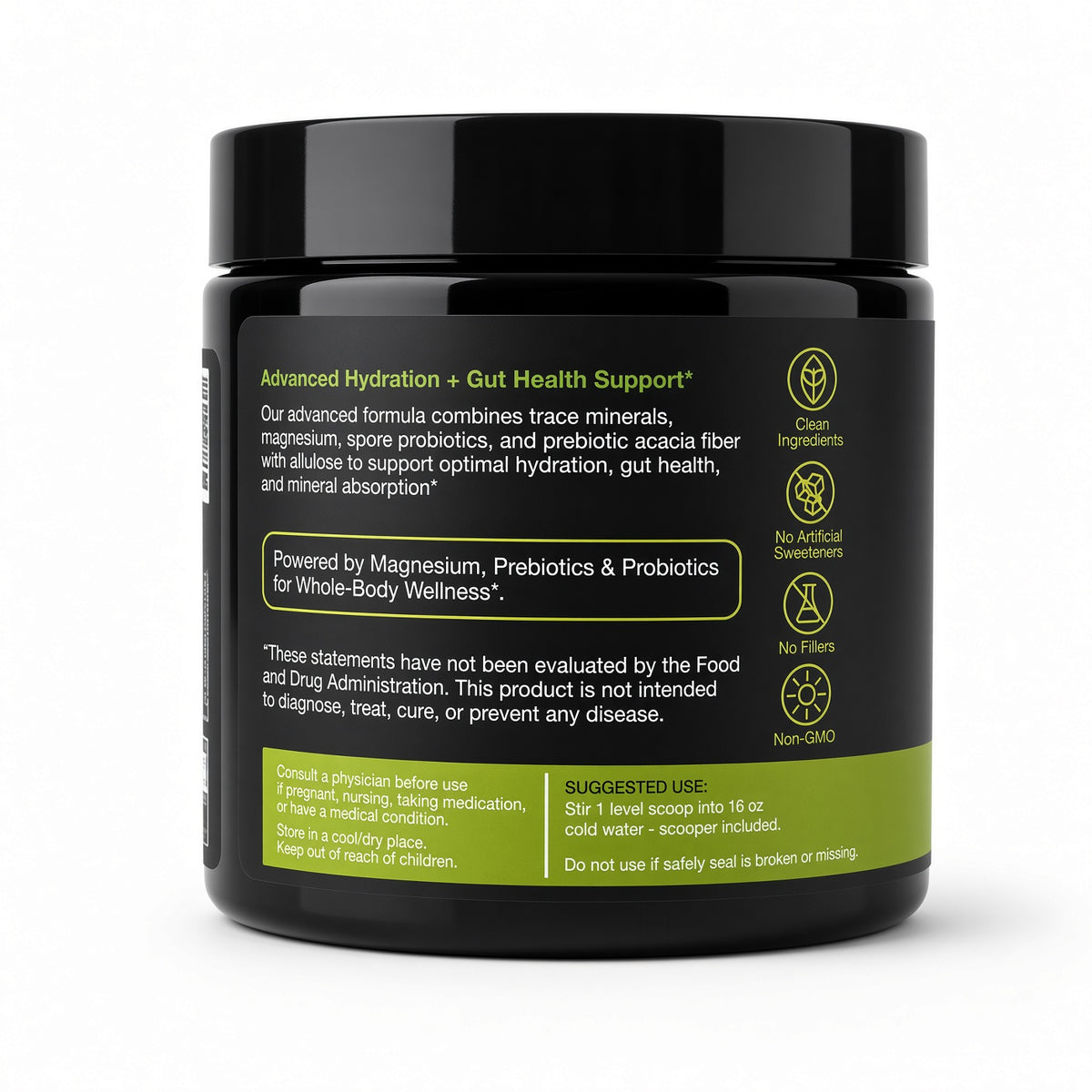 Side ingredients and directions label on Lemova Bio+Mineral Hydration, Key Lime flavor.