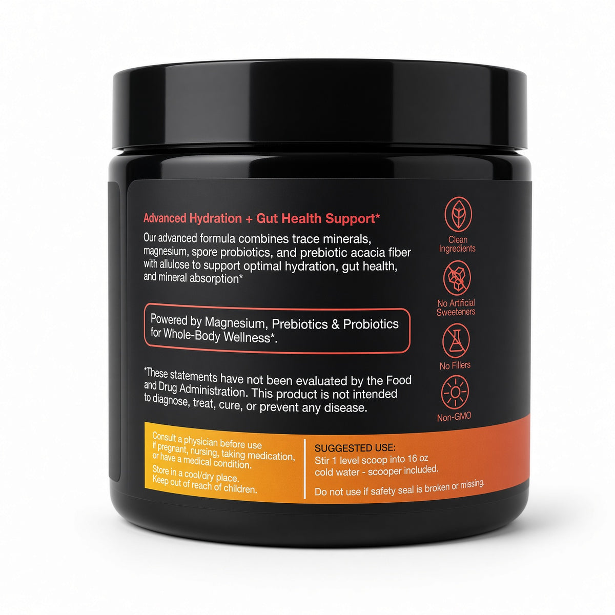 Side ingredients and directions label on Lemova Bio+Mineral Hydration, Strawberry Lemonade flavor.